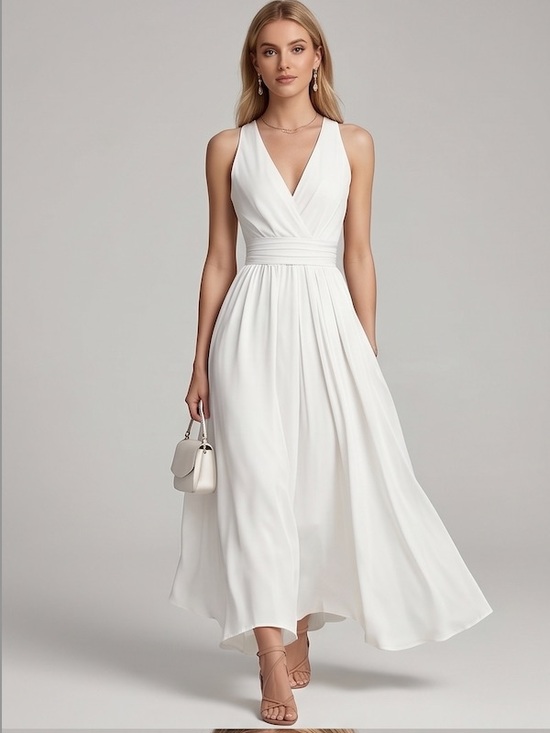By Design Dresses & Skirts - White V-Neck Smocked Back Maxi Dress